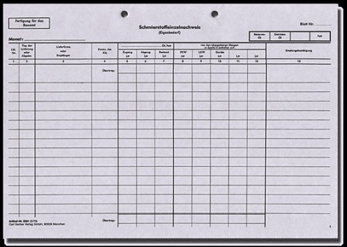 Schmierstoffeinzelnachweis (Eigenbedarf)