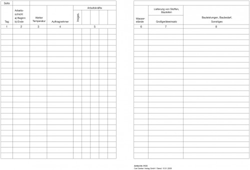 Loseblatt Akten-Einlage - 10er Pack - Formular - Bautagebuch EFB-Bautagb 357.StB Erfassung der Baustellen spezifischen Leisung