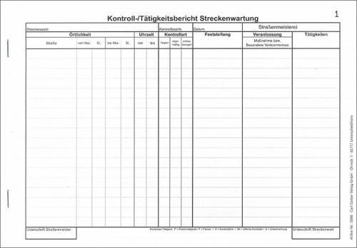 Kontroll-/Tätigkeitsbericht Streckenwartung