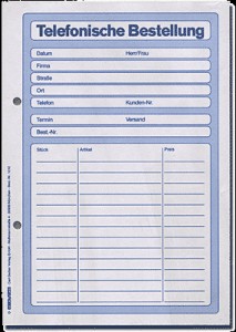 Block "memoform" - Telefonische Bestellung -