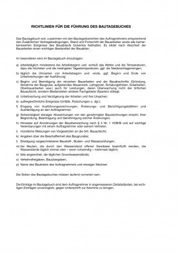 Loseblatt - Aklten-Einlage - 10er Pack - Richtlinien - Bautagebuch Formblattmuster VI